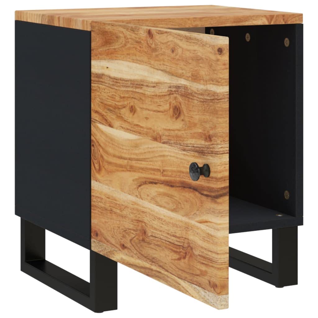 Industrial Style Bedside Cabinet Set of 2, Solid Acacia Wood Nightstand with Black Iron Frame, Natural Wood Finish for Modern Bedroom Storage