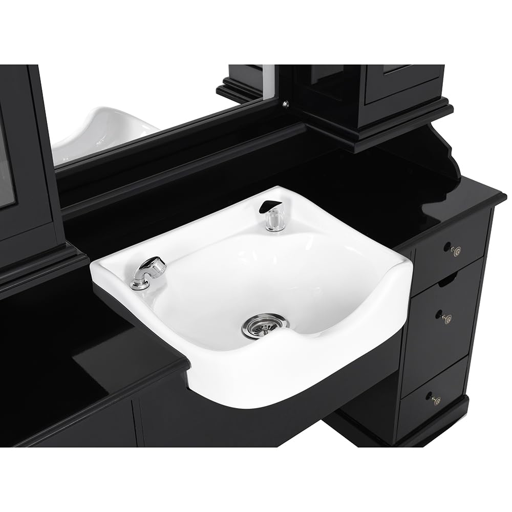 DIR Barber Station with Sink Beauty Styling Station and Sink Combination MOHEGAN, Black