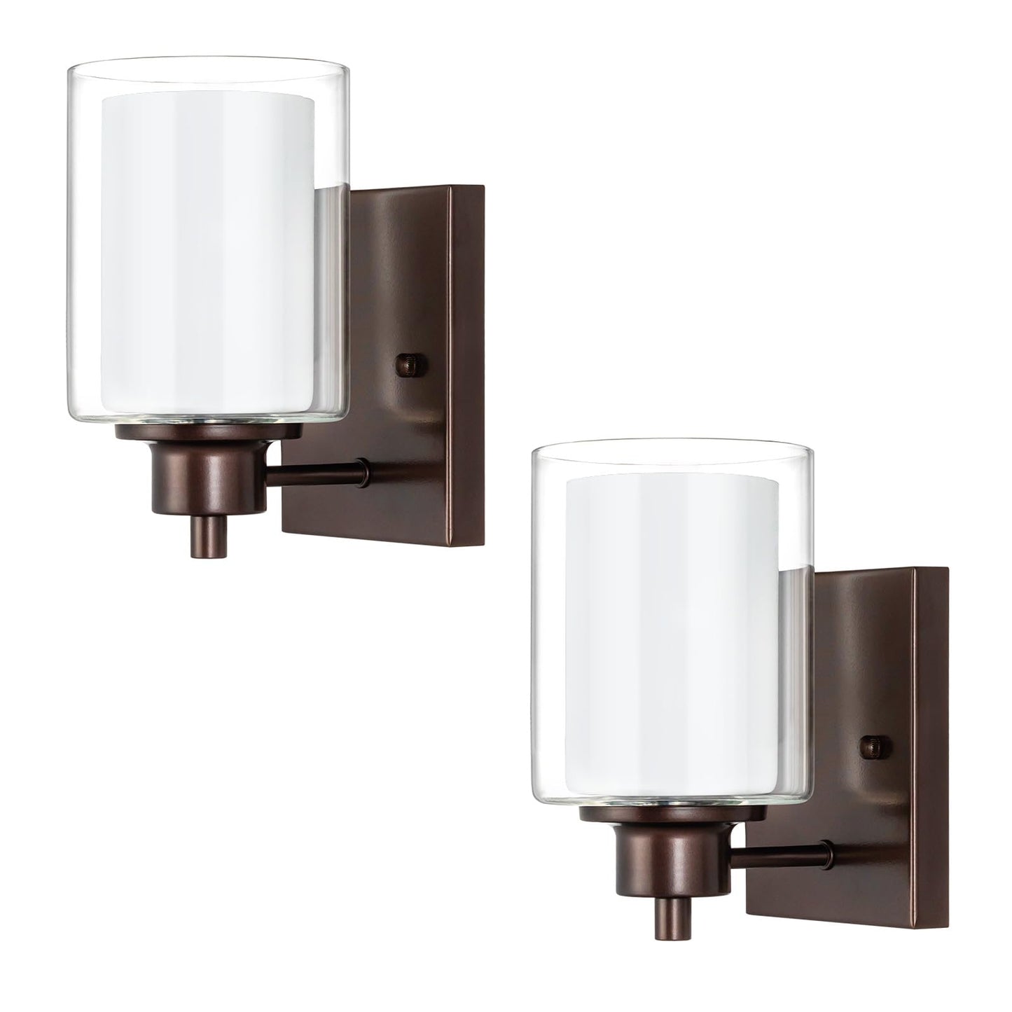 Eietonte 1-Light Bath Vanity Light Fixtures, Oil Rubbed Bronze, Dual Glass Shade, 2 Count, Model EIEWL001-ORB2P