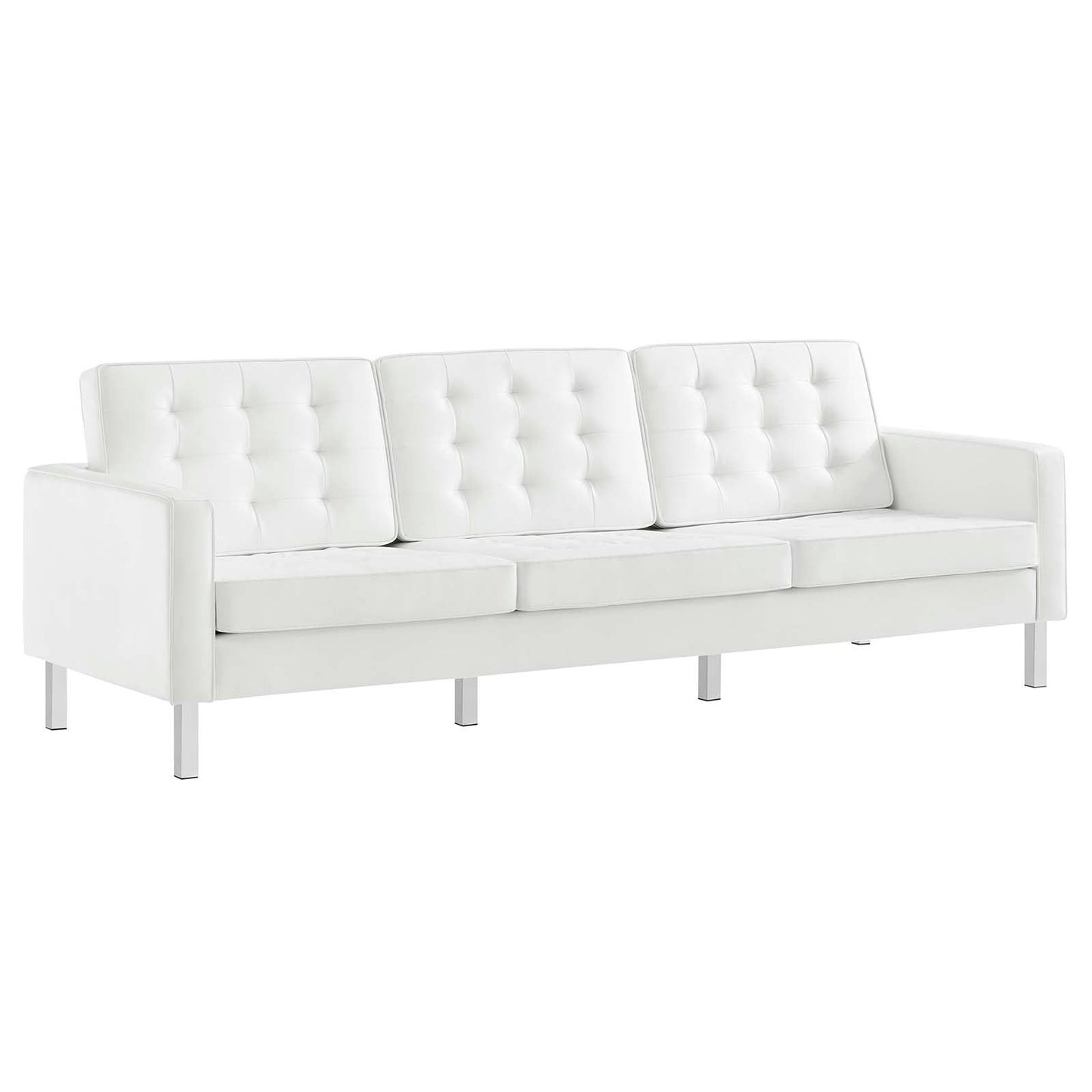 Modway Loft Tufted Button Faux Leather Upholstered Sofa in Silver White