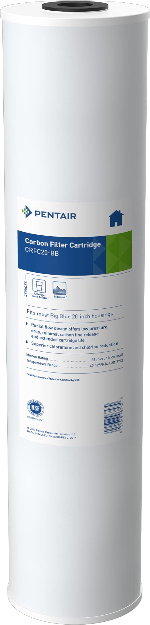 Pentair Pentek CRFC20-BB Big Blue Carbon Water Filter, 20-Inch, Whole House Chloramine Reduction Carbon Replacement Cartridge, 20" x 4.5", 25 Micron