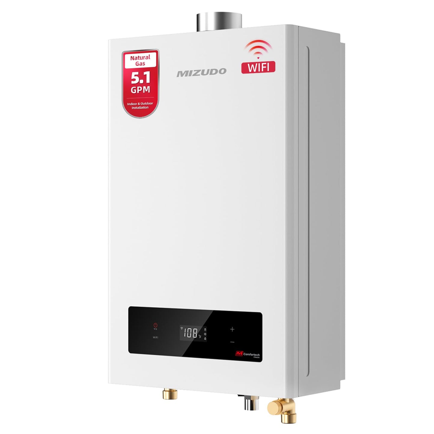 MIZUDO Natural Gas Tankless Water Heater, Indoor or Outdoor Convertible Installation, Max 5.1 GPM 120,000 BTU, WiFi&APP Control CSA Certified for Large Families Whole House, GEN 3