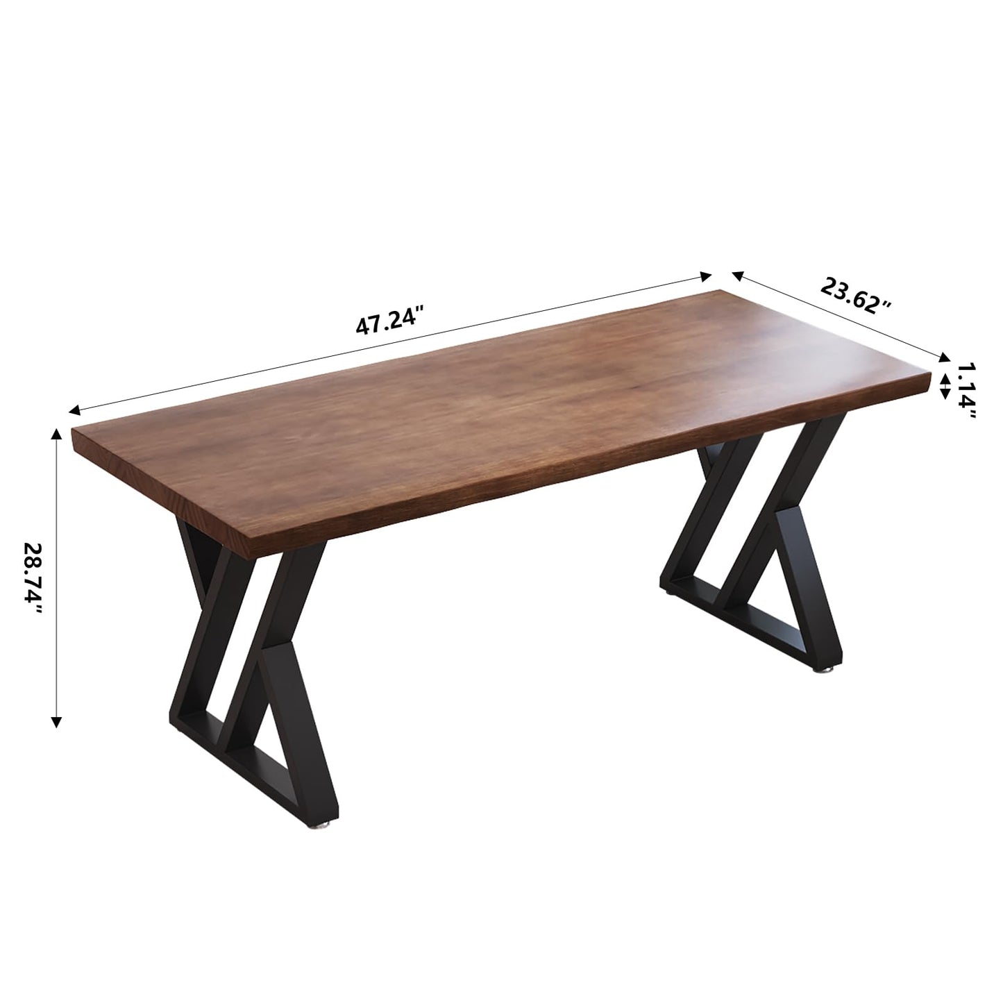 tiedingding Solid Wood Desk 47 Inch, Rustic Wooden Writing Desk with Sturdy Metal Frame, Modern Simple Design Executive Real Wood Computer Desk for Home Office, Bedroom & Living Room (Natural Finish)