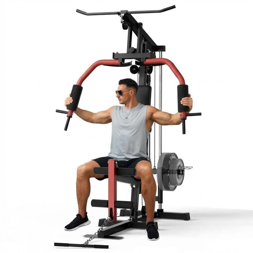 COZONY Heavy-Duty Home Gym Strength Training Equipment – Full Body Workout Machine with Pulley System, LAT Pulldown, Chest Press, Leg Extension, Supports 400LBS, Fits 1" & 2" Weight Plates (Not