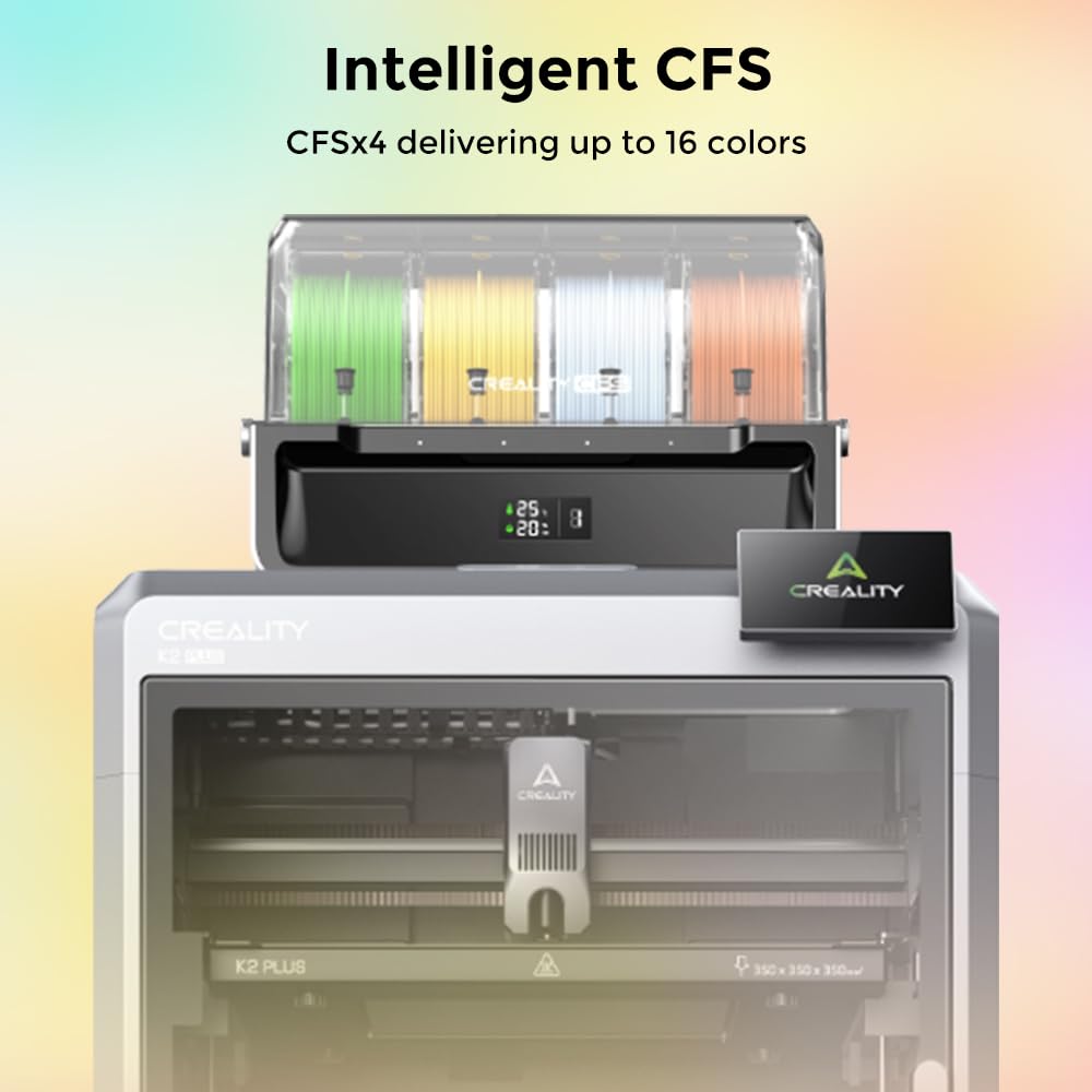 Creality K2 Plus Combo 3D Printer 2026 Upgraded Version, Multi Color Printing with CFS, 600mm/s Print Speed, Step-servo Motor System High-Temp Direct Drive Extruder Build Volume 13.78x13.78x13.78 inch