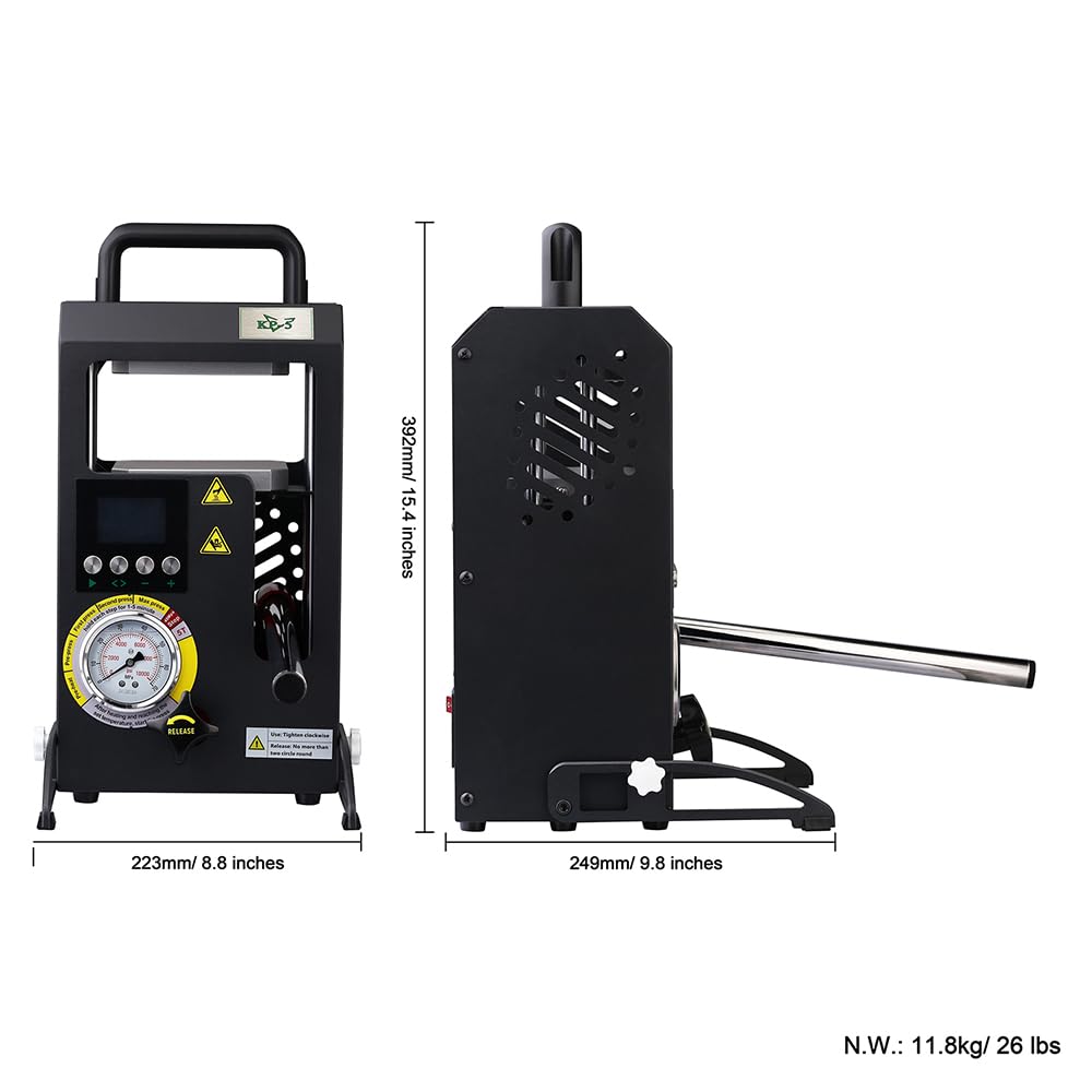 5T Hydraulic Heat Press Machine with 5Tons Dual Heating Plates 4.1x4.7 Inches Manual Heat Press Machine with Temperature Controller LCD Screen