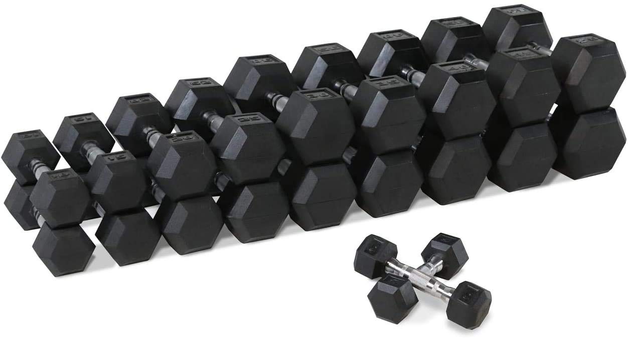 WF Athletic Supply Rubber Coated Hex Dumbbell Set, Multiple Choices Available (200/550/1200/2100/3000 LB) (c. 5-50LB Dumbbells Only)