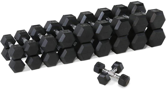 WF Athletic Supply Rubber Coated Hex Dumbbell Set, Multiple Choices Available (200/550/1200/2100/3000 LB) (c. 5-50LB Dumbbells Only)