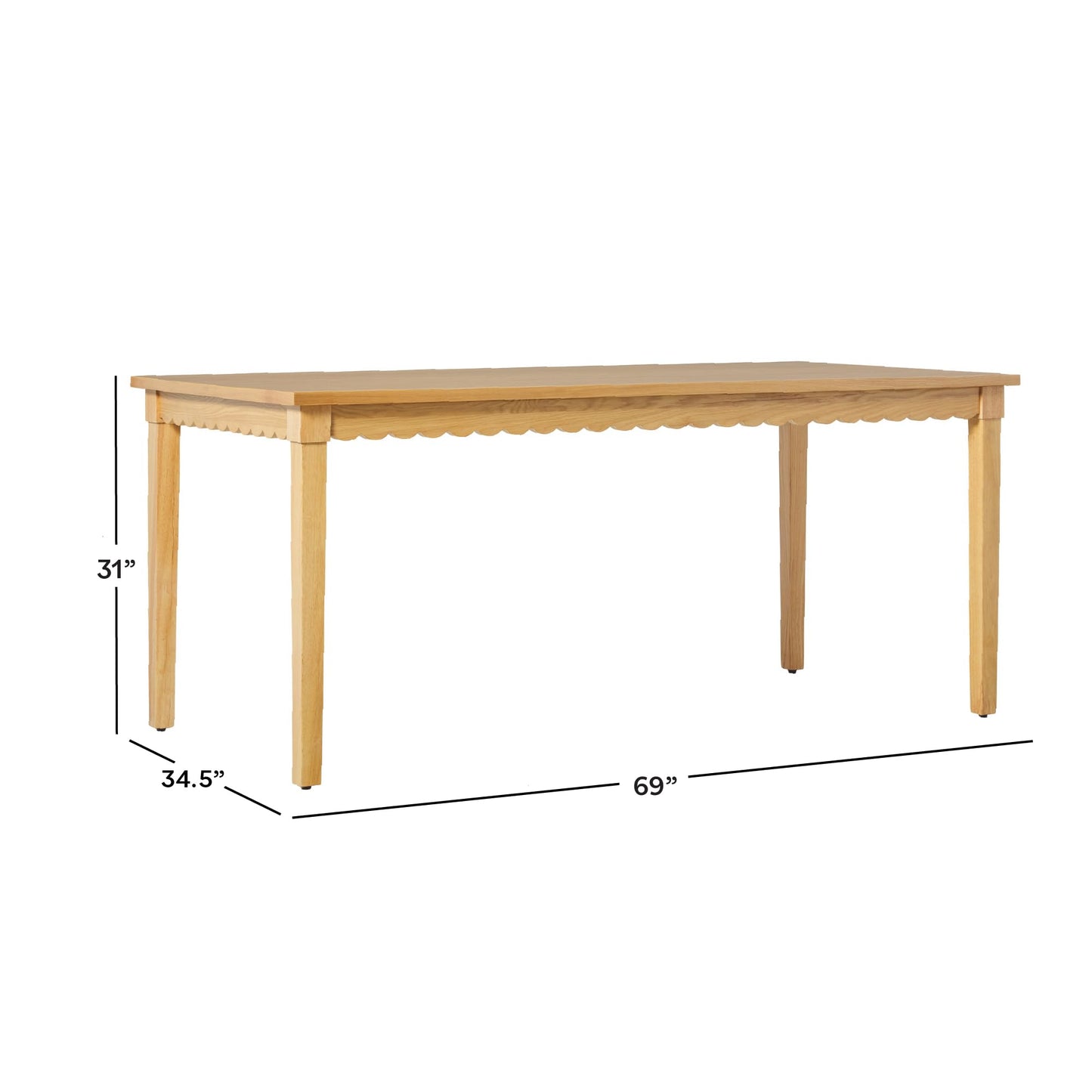 Walker Edison Paisley Modern Solid Oak Wood Veneer Scalloped 69 Inch Dining Table for 6, White Oak