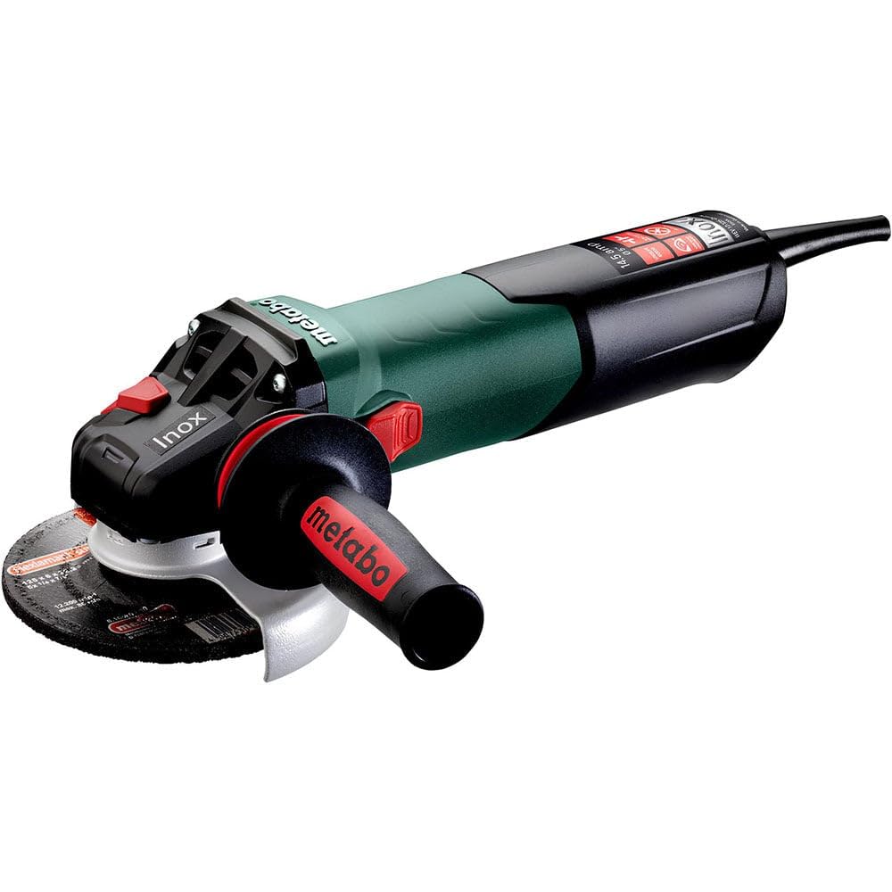 Metabo 4-1/2-Inch / 5-Inch Variable Speed Angle Grinder, 2,000-7,600 RPM, 14.5 Amp, Electronics, Slide Switch (Locking), Safety Clutch, M-Quick Wheel Change, WEV 17-125 Quick Inox, 600517420, Green