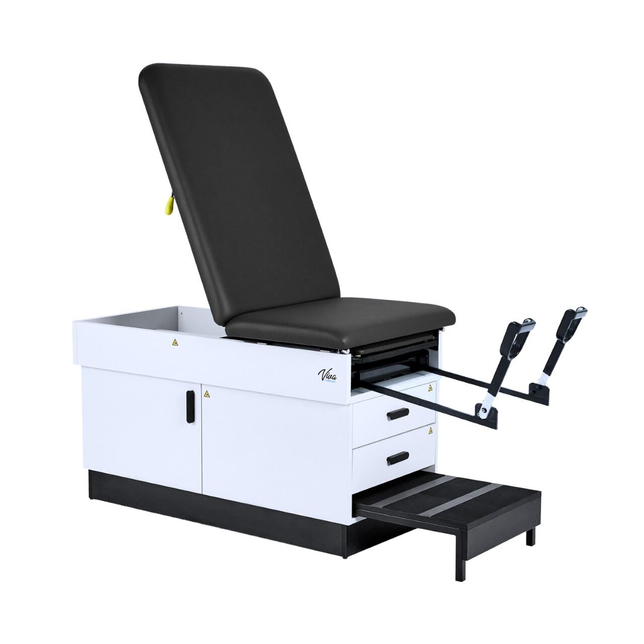 Vivacomfort Slim Line Medical Exam Table with Stirrups, Black, 420 lbs Weight Capacity