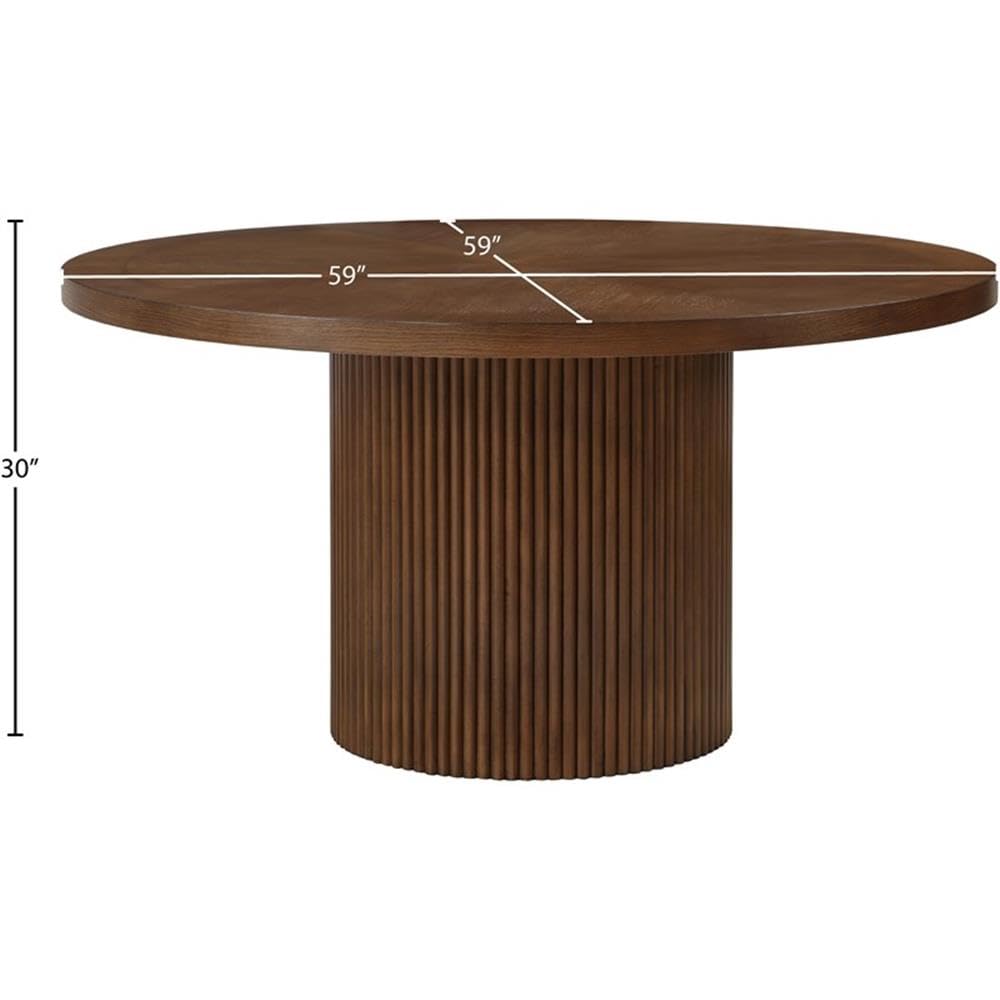 Meridian Furniture 730Brown-T Belinda Collection Modern | Contemporary Dining Table with Solid Wood Base, Dark Walnut Brown Finish Oak Wood Veneer, Round Top, Fluted Base, 60" W X 60" D X 30" H, Brown