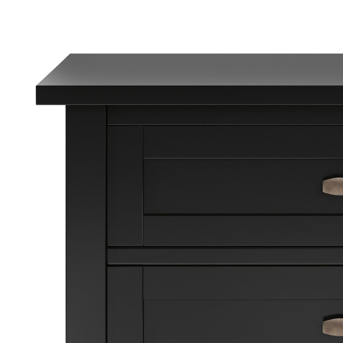 SIMPLIHOME Warm Shaker Bedside Table - 24 inch Wide Solid Wood Nightstand in Black, Transitional Bedroom Side or End Table with 2 Drawers, Open Shelf Storage and Bronze Hardware