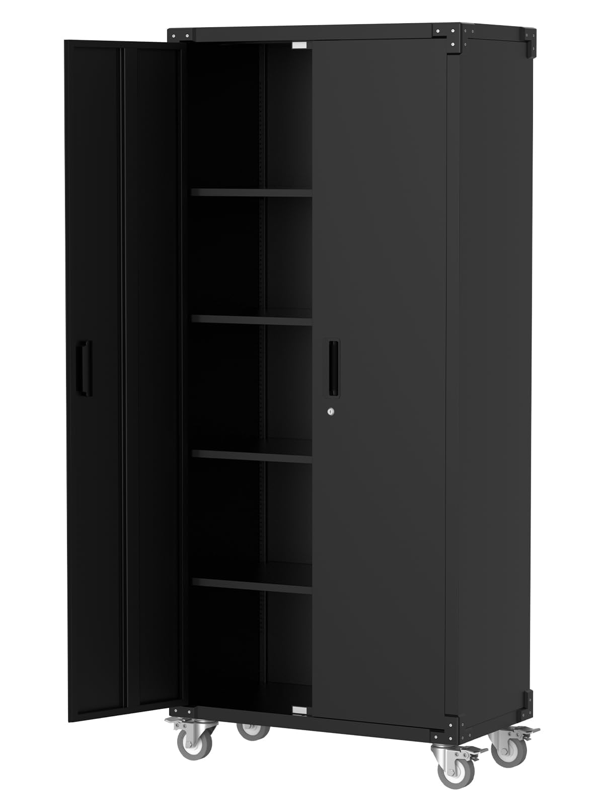 GarveeHome 71" Garage Storage Cabinet Tall Cabinet with 4 Shelves, Heavy Duty with Adjustable Feet and Lock, Easy to Assemble, for Garage Home Office, Warehouse, Pantry, Kitchen, Basement, Black