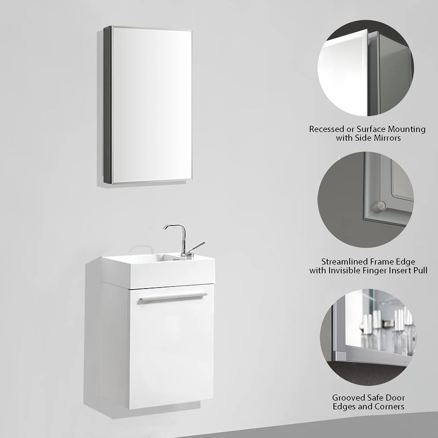 Blossom 15 Inch Wide Medicine Cabinet for Bathroom - Architectural Grade Aluminum Mirror Cabinet with Storage - 15x26 Recessed Wall Mount, Heavy Duty 8mm Glass Shelves, Anti-Oxidation Design
