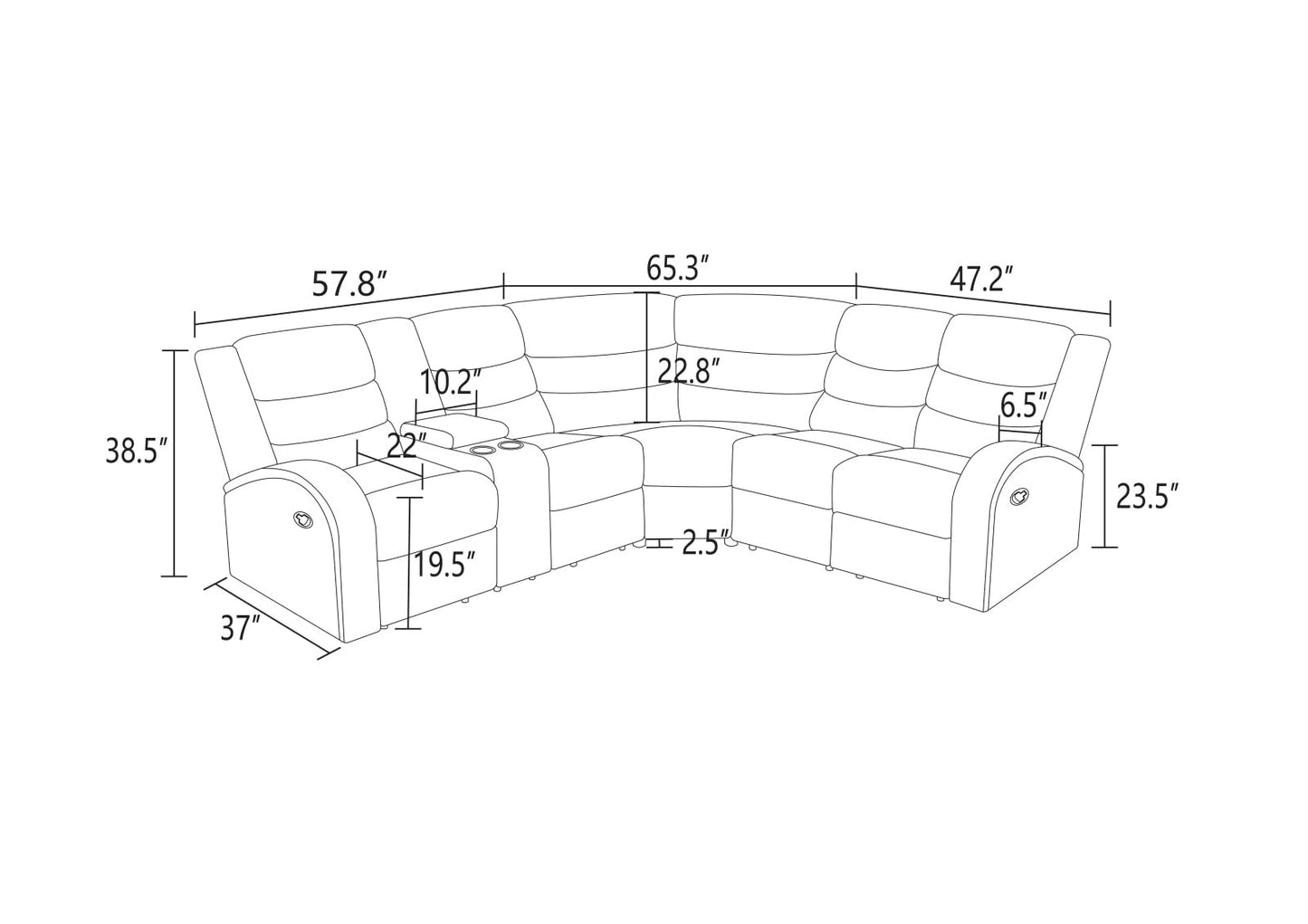 UOCFYK Recliner Sectional Sofa Set, L-Shaped Reclining Couch with 2 Recliner Seats, Reclining Corner Couches with Cup Holder and Storage Console for Home Theater & Living Room, Black