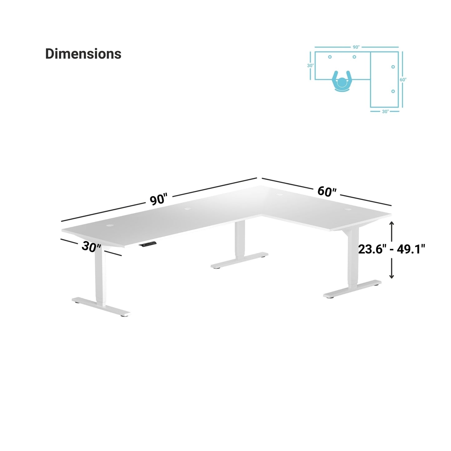 Progressive Desk Electric Stand Up Height Adjustable Standing Desk - Large 90" x 60" L Shaped Corner Rising Computer Workstation Table - Gray Oak, Black Frame