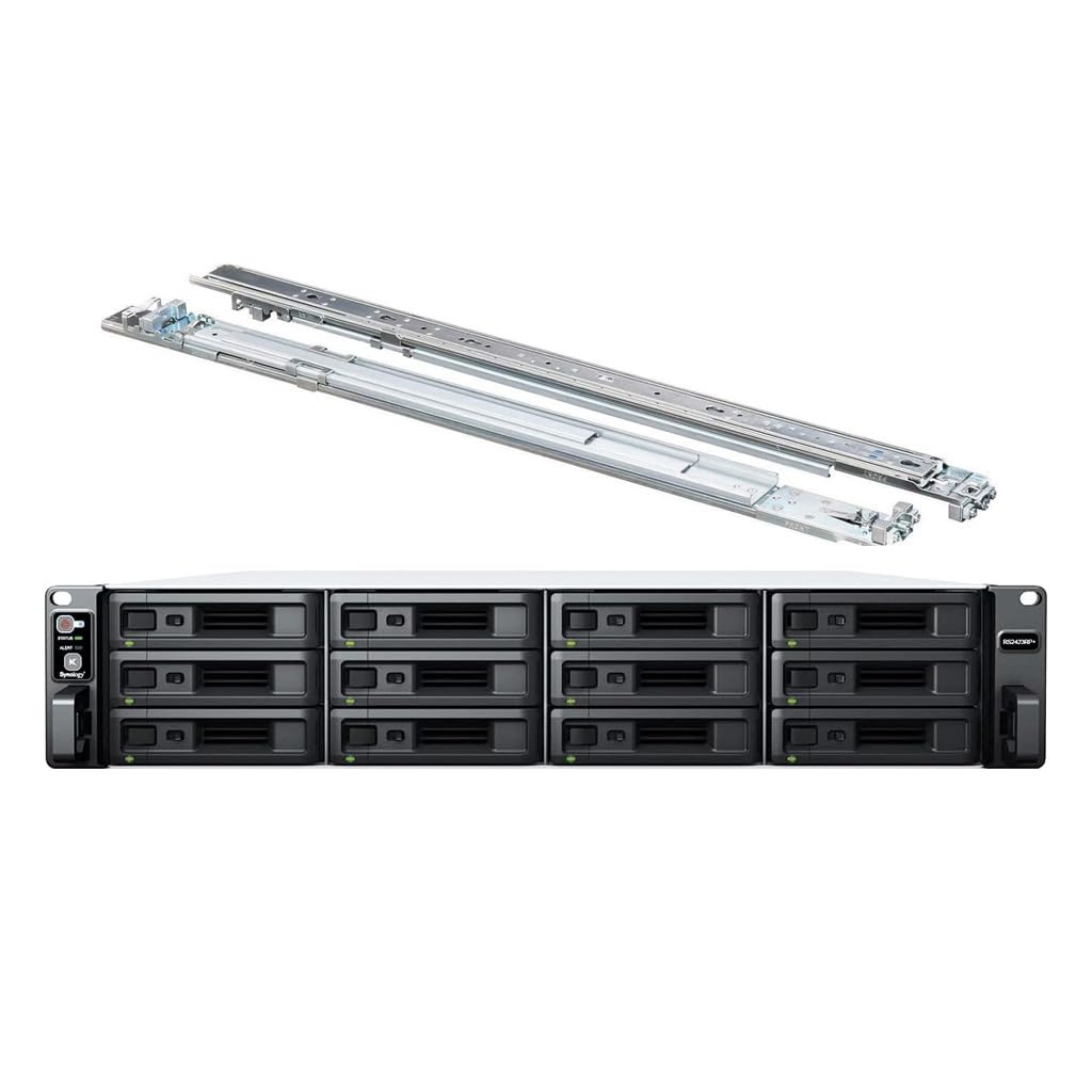 Synology RackStation RS2423RP+ NAS Server with Ryzen 3.35GHz CPU, 32GB Memory, 24TB SSD Storage, 10GbE LAN Ports, Redundant Power, DSM Operating System Bundle with Rail kit