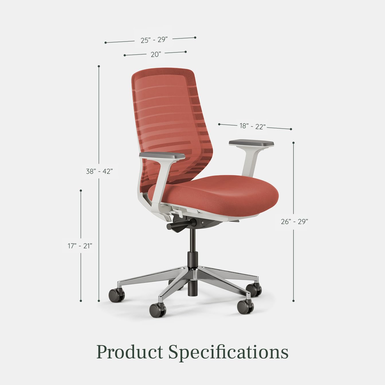 Branch Ergonomic Chair - A Versatile Desk Chair with Adjustable Lumbar Support, Breathable Mesh Backrest, and Smooth Wheels - Experience Optimal Comfort and Support - Poppy