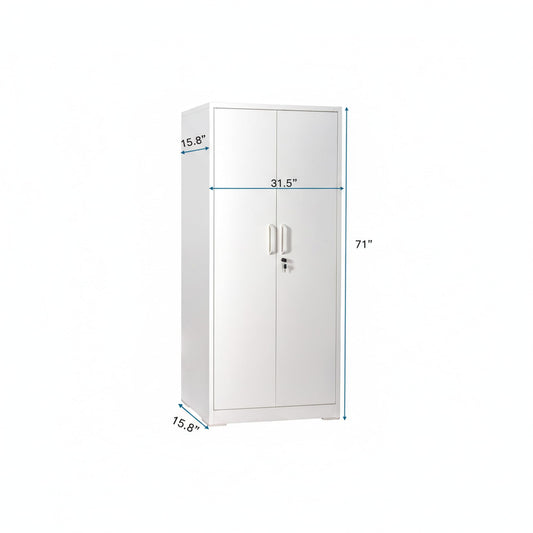 GDFStudio Ironclad 71" Metal Storage Cabinet with Locking Doors & 4 Adjustable Shelves, Heavy-Duty Steel File Cabinet Garage Storage Cabinet Metal Shelving for Office Warehouse Home School, White