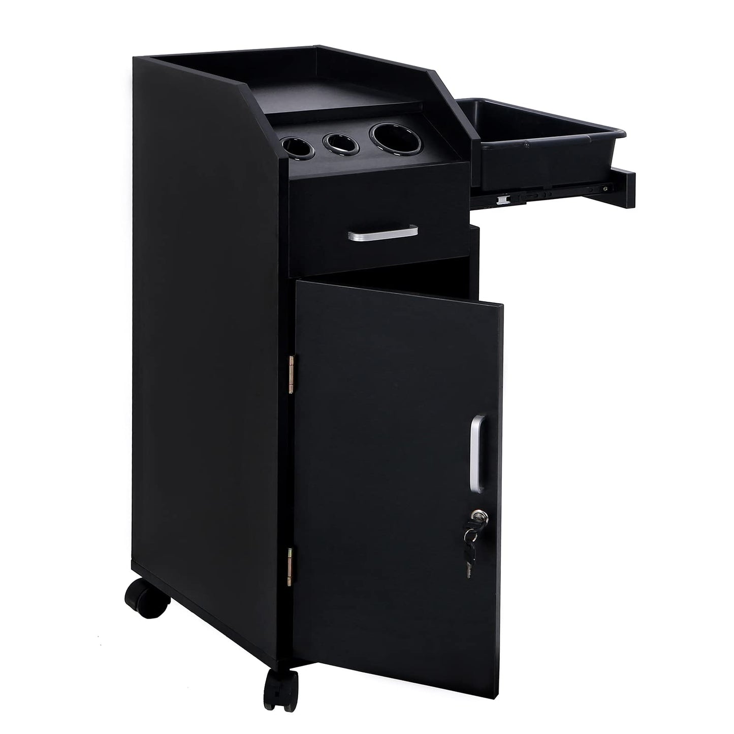 JHshop Salon Utility Station with Wheels Barber Hair Stylist Rolling Trolley Spa Storage Furniture,Salon Trolley Cart with Wheels & Drawers,Hair Cart Organizer,Rolling Salon Storage Cabinets - Black
