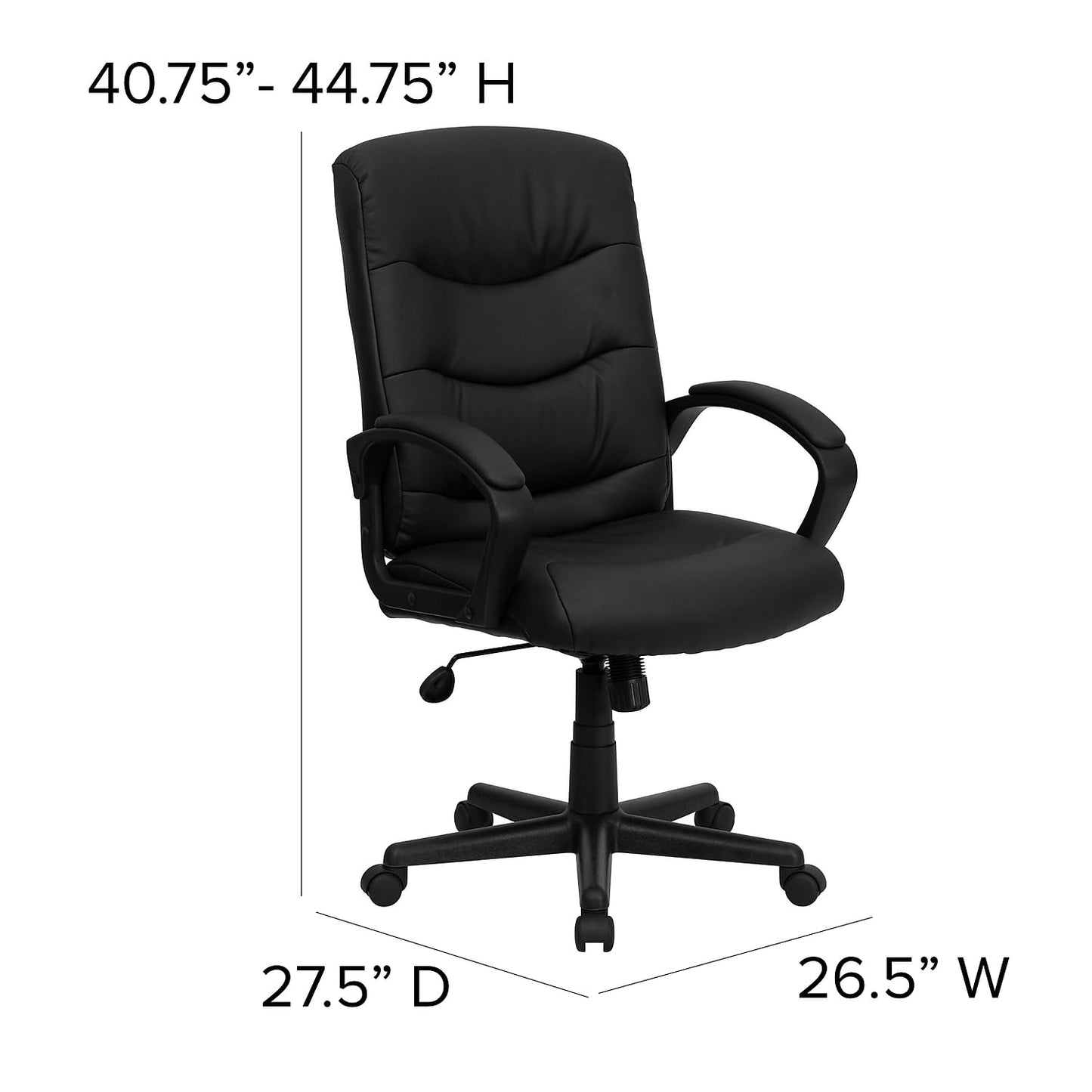 Flash Furniture Chelsea Mid-Back Black LeatherSoft Executive Swivel Office Chair with Three Line Horizontal Stitch Back and Arms