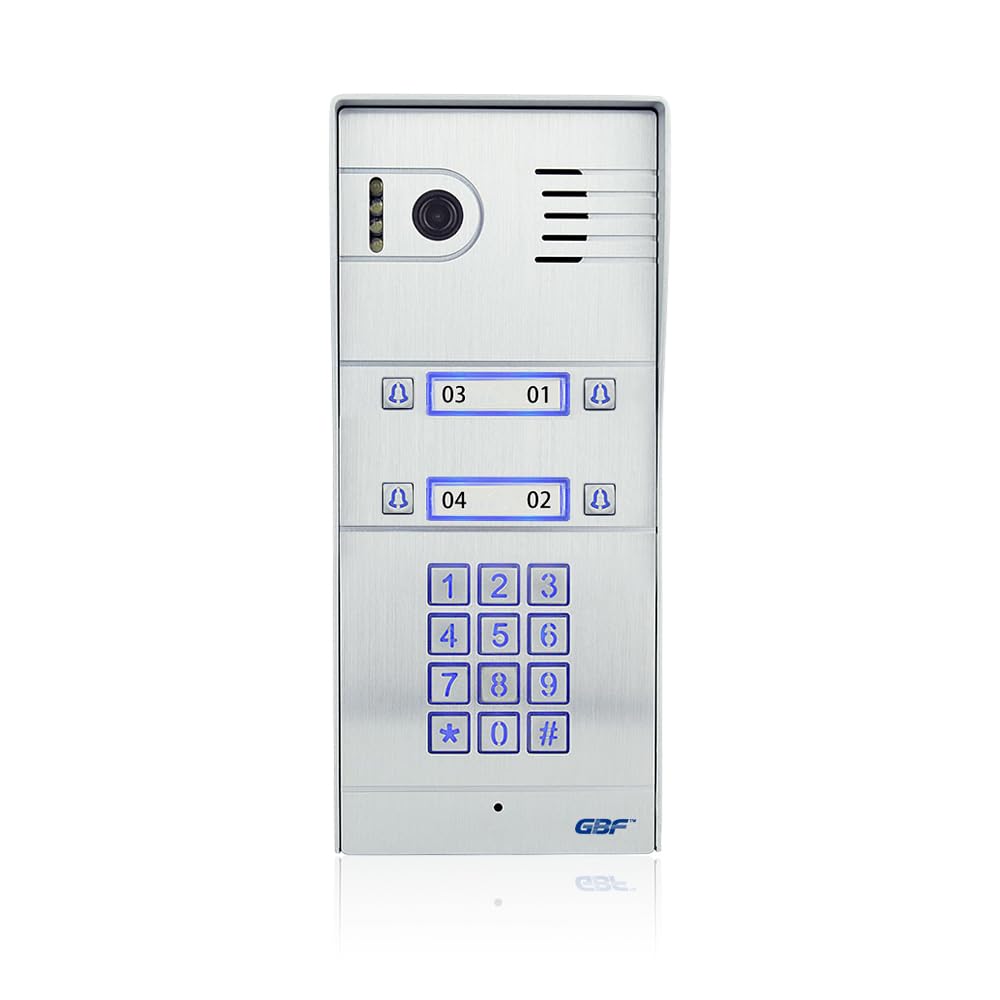 GBF Smart Full IP Video Door Station/Smart Video Intercom System for 4 Unit Apartment (GBF-PL963PM4U-POE)- 1080P Camera, Built in POE, Control Two Locks remotely, Smart Keypad