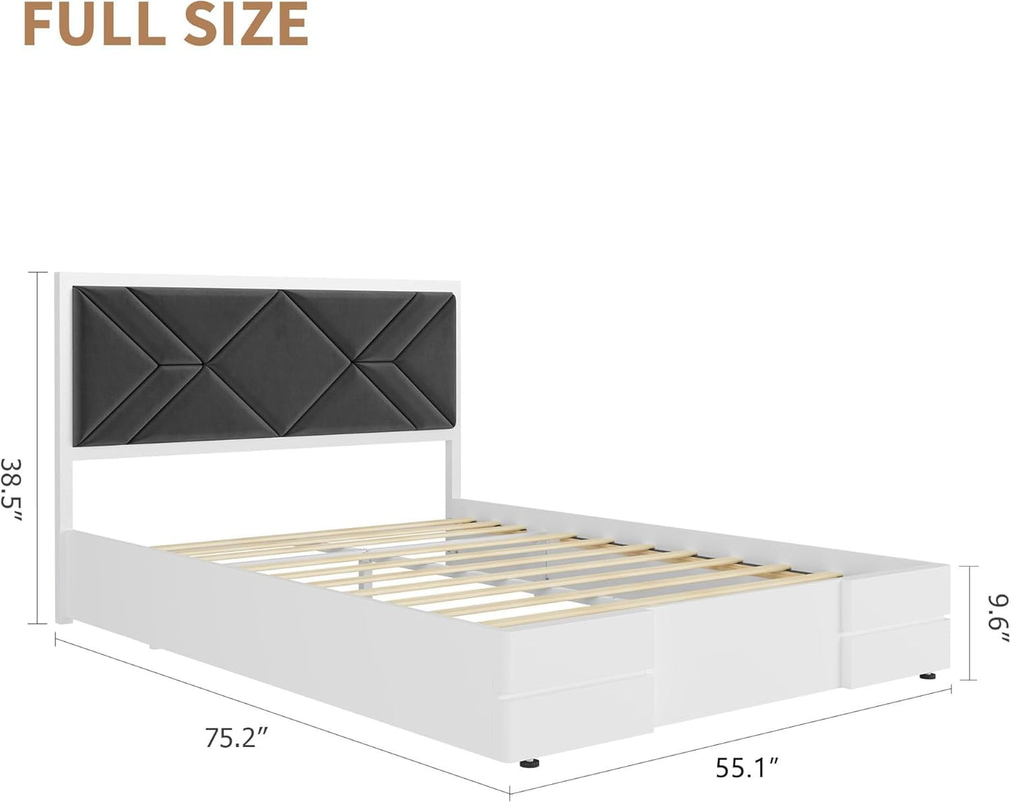 Garvee Full Size Upholstered Bed Frame, Tufted Design Soft Headboard, Wooden Slat Support, Mattress Foundation No Box Spring Needed, Stable & Quiet Full Bed Frame for Bedroom, Easy Assembly, White