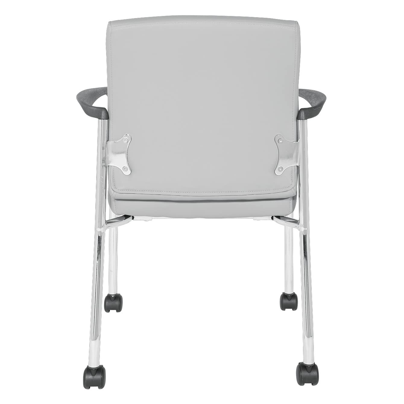 Office Star FL Series Faux Leather Padded Guest Chair with Built-in Lumbar Support and Casters, Charcoal Grey with Chrome Frame