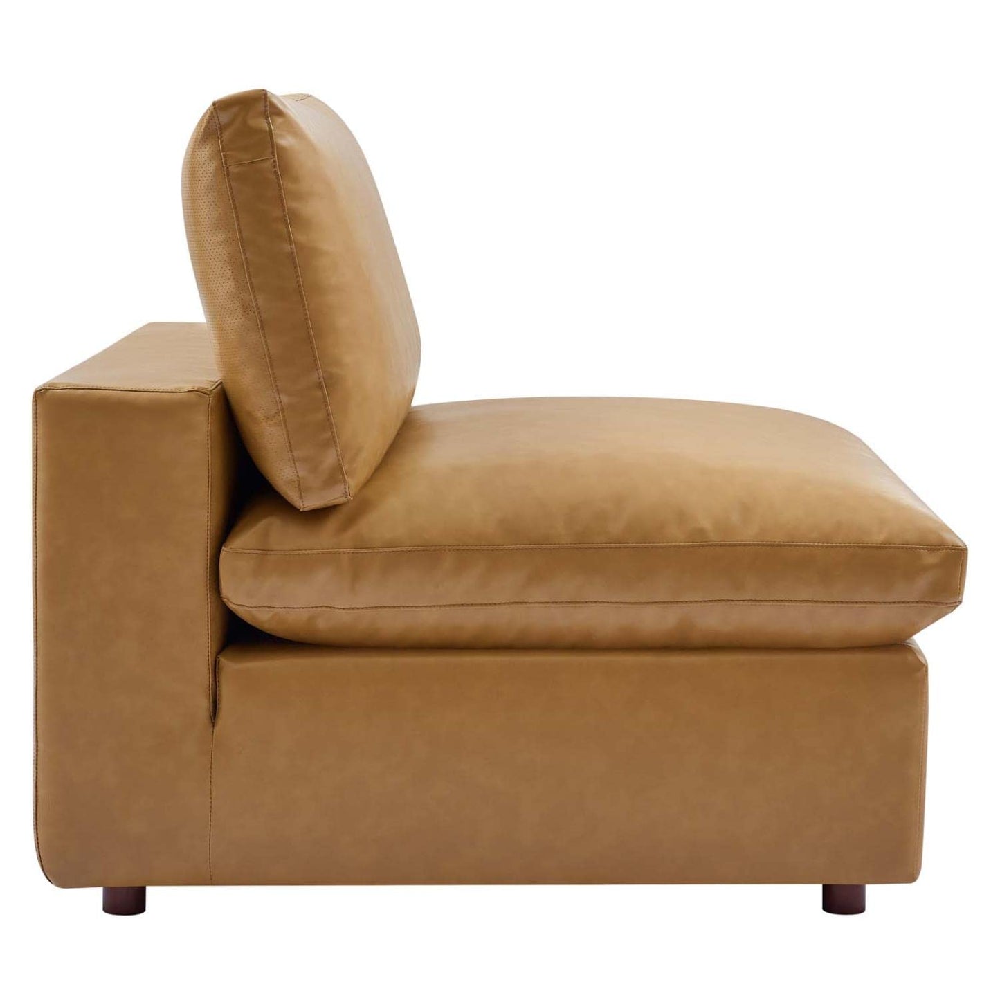 Modway Modular Sofa Commix Down Filled Overstuffed Vegan Leather Armless Chair, Tan