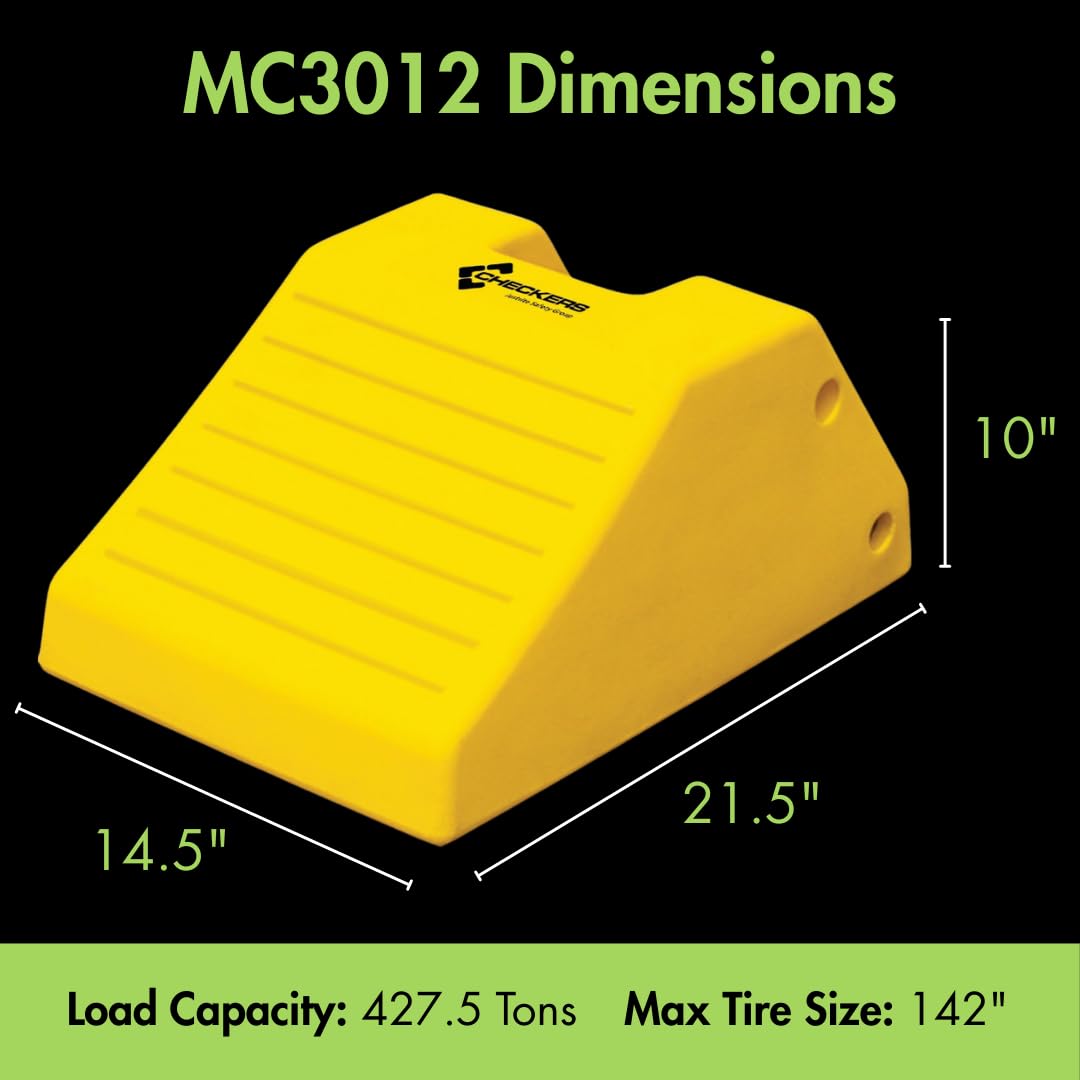 Checkers Heavy Duty Wheel Chocks for 95"-142" Tires, One Large Tire Chock for Haul Trucks, Loaders, and Cranes, 427 Ton Capacity, Lightweight HDPE, Made in the USA, Yellow, MC3012