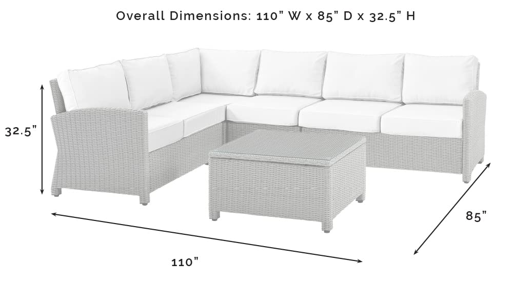 Crosley Furniture Bradenton 5-Piece Outdoor Sectional Sofa Wicker Conversation Patio Furniture Set for Deck, Brown with Sand Cushions