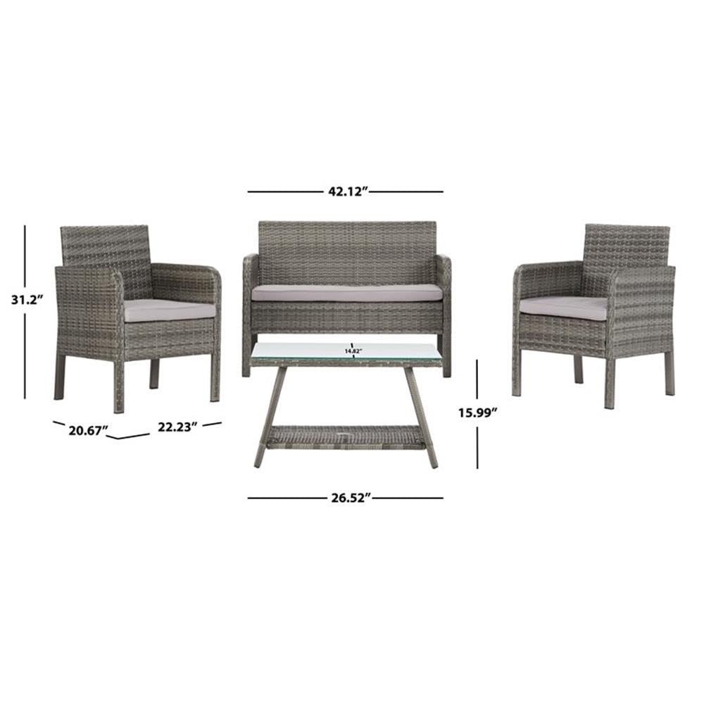 SAFAVIEH PAT7505B Collection Aboka Grey 4-Piece Outdoor Living Patio Set