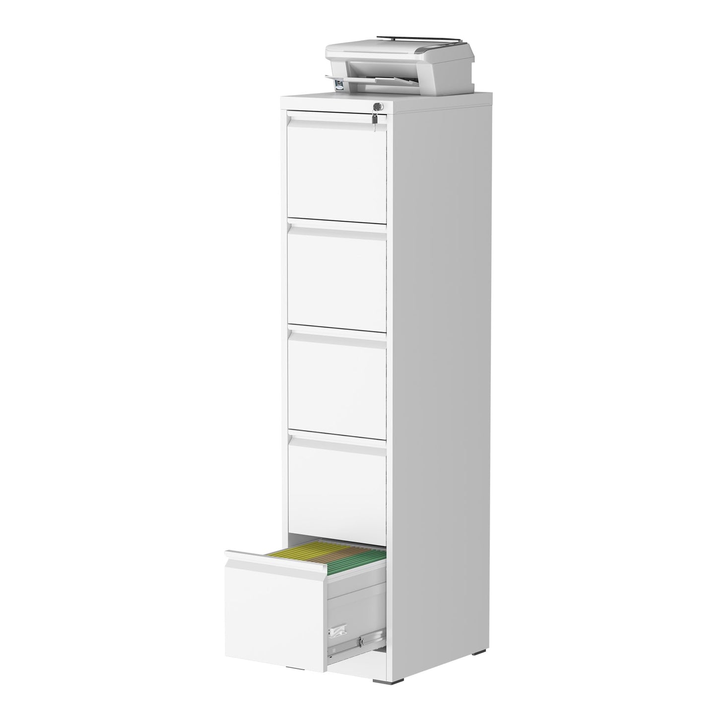 FOSTOKO 5 Drawer File Cabinet with Lock, Steel Vertical Filing Storage Cabinet for Home Office, Heavy-Duty File Cabinets for Letters/Legal/A4 (Require Assembly, White)