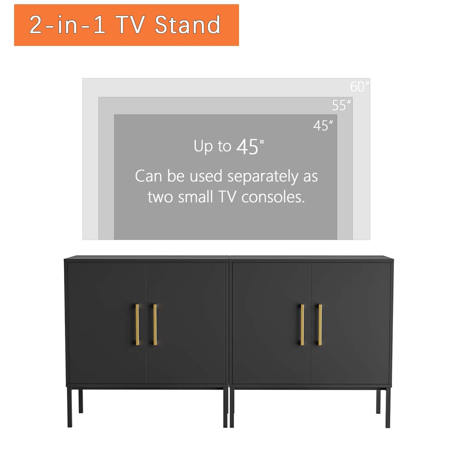 LYNSOM TV Stand for 55 Inch TV, Media Console Table with 2 Cabinets, Storage for Bedroom, Living Room, Entertainment Room (Black)