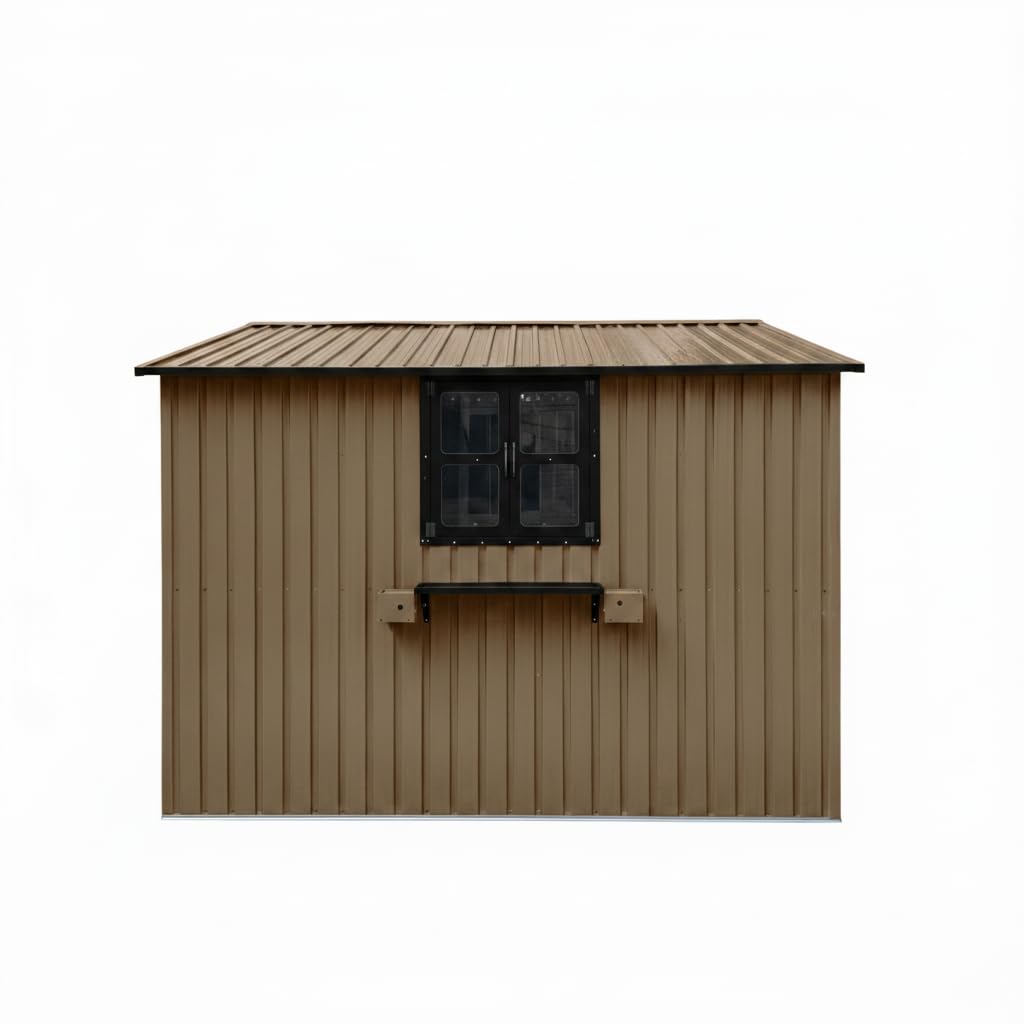 10x8 FT Storage Shed,Outdoor Metal Building Backyard Shed with 2 Clear Openable Windows,Windowsill & Garden Bed Flower Rack,Lockable Double Doors Tool Shed, Heavy Duty Waterproof,for Yard,Brown