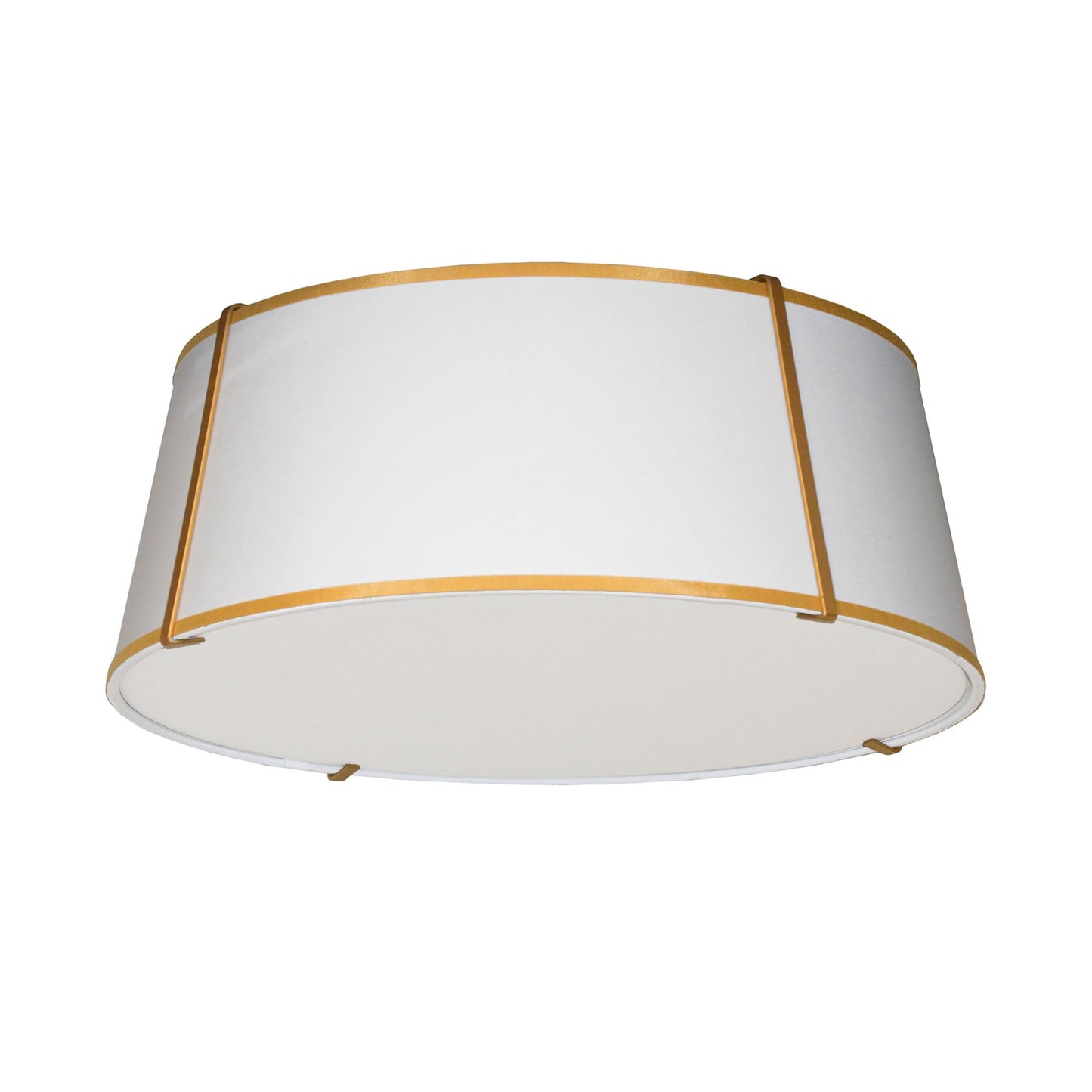 Dainolite 4 Light Flush Mount Fixture, Fabric Shade, Gold Finish, Model TRA-224FH-GLD-WH