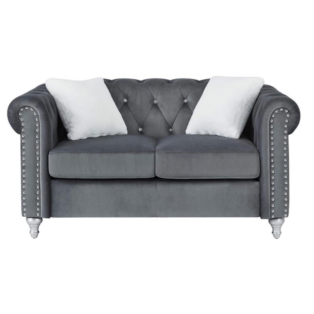 Glory Furniture Raisa Velvet Loveseat in Gray