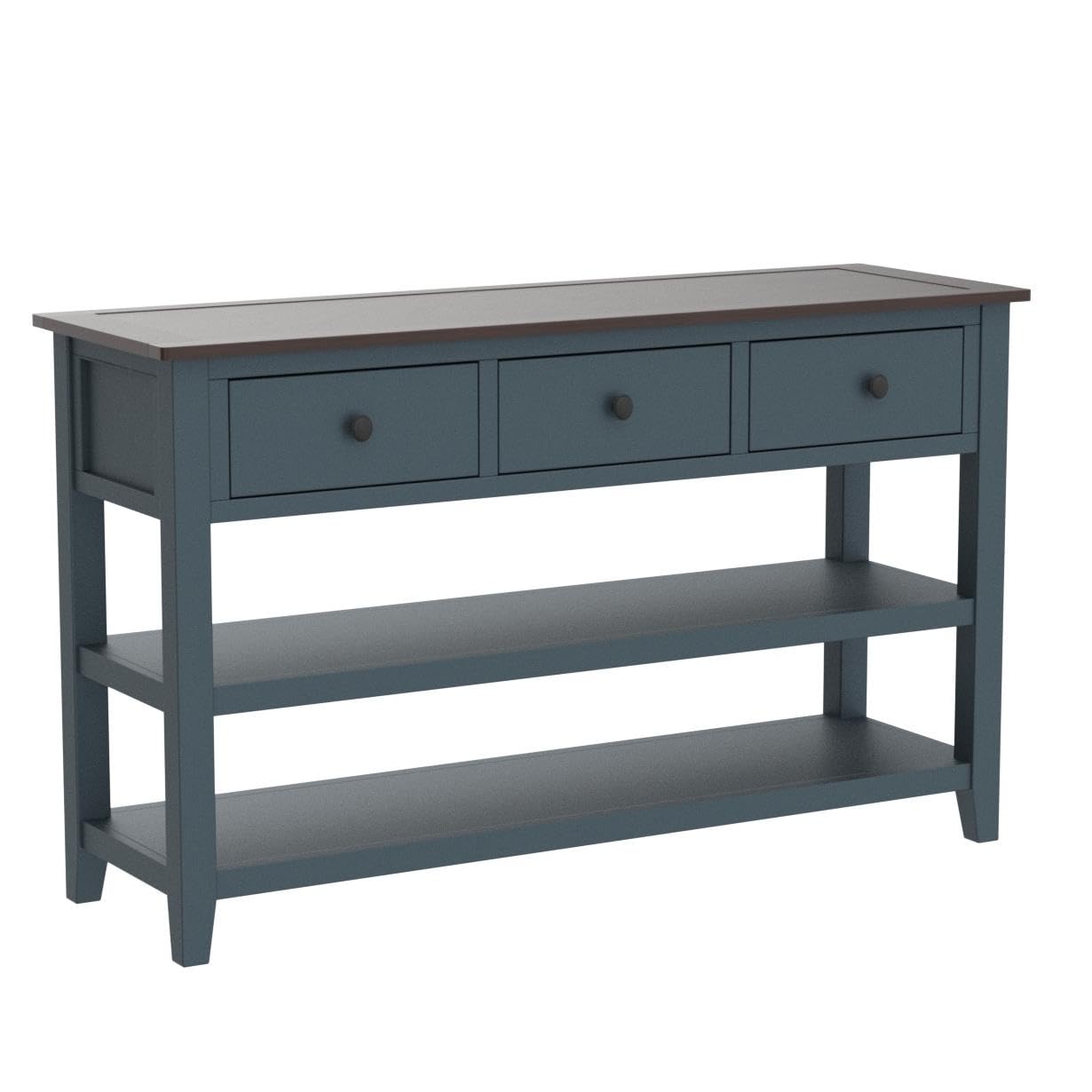 Merax Navy Retro Pine Wood Console Table with Drawers and Two Open Shelves for Entryway Hallway Living Room Bedroom, Type 11