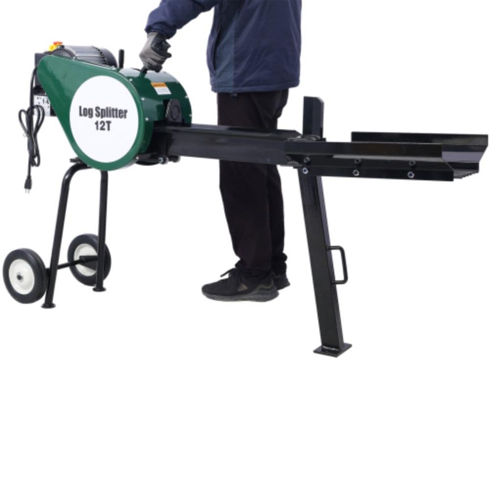 12 Ton Electric Log Splitter, Double Flywheel Log Splitter, 110V 60HZ 2HP 16A, Electric Wood Splitter With Mobile Wheels