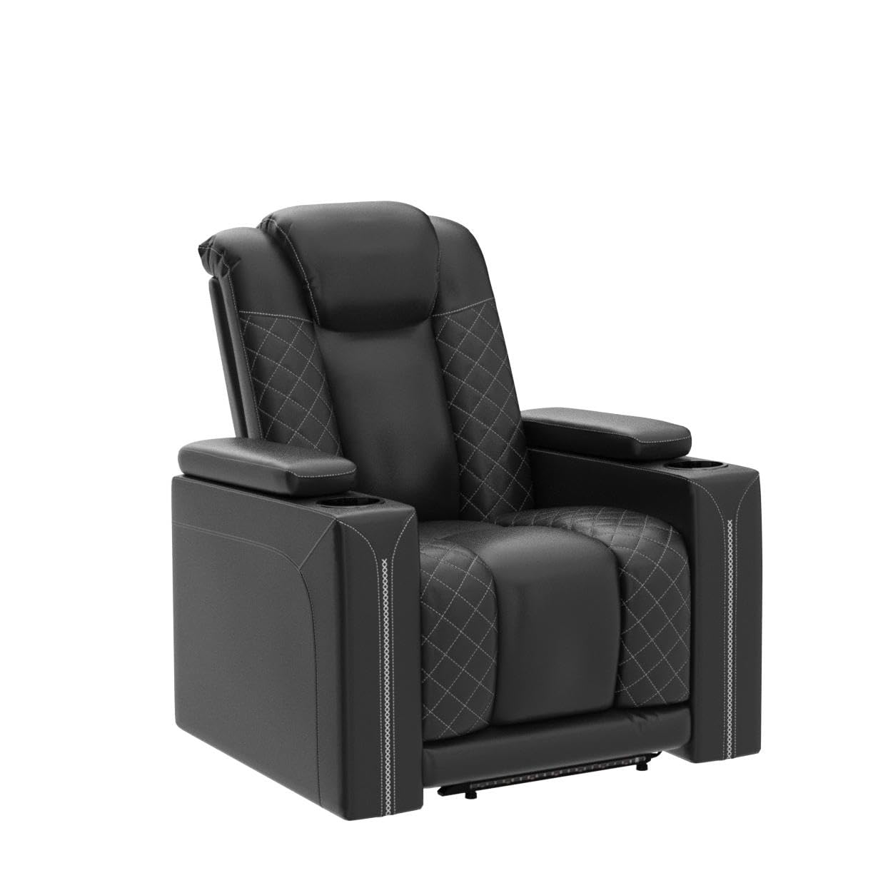 CANMOV Electric Power Recliner Chairs with USB Ports and Cup Holders, Breathable Faux Leather Home Theater Seating Recliner with Hidden Arm Storage, Ambient Lighting, Black