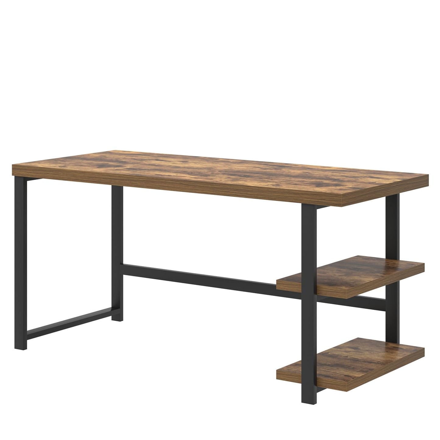 EXCEFUR Modern Computer Desk, Home Office Desk with Storage Shelf, Wood Study Writing Table Workstation for Bedroom Living Room, Rustic Brown, 53 Inch