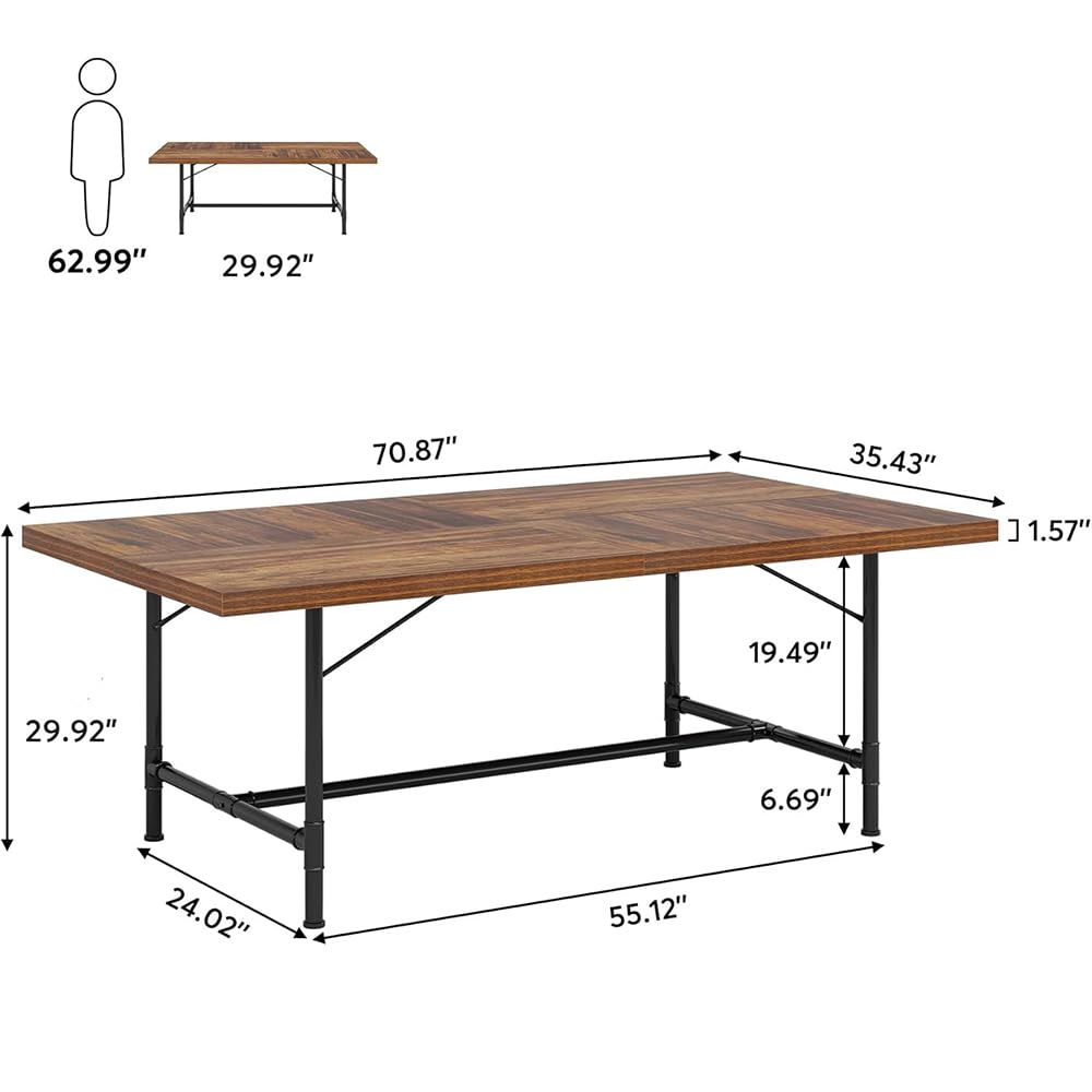Tribesigns 6FT Conference Table, Rustic Rectangle 70.8" W x 35.4" D Meeting Table, Modern Seminar Table Boardroom Desk for Office Meeting Conference Room (6ft, Rustic)