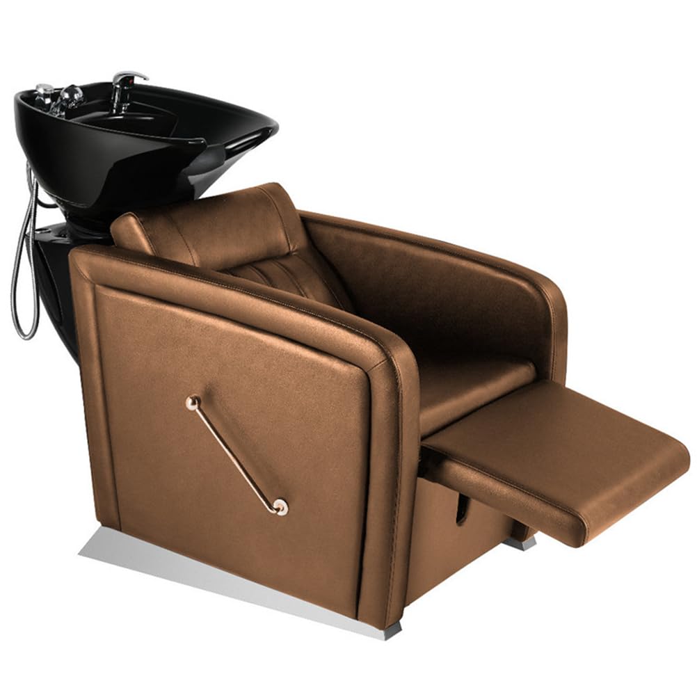 Backwash Shampoo Unit for Salon, Hair Washing Station with Ceramic Bowl Adjustable Footrest, Chair Sink Barber Shop Beauty Equipment