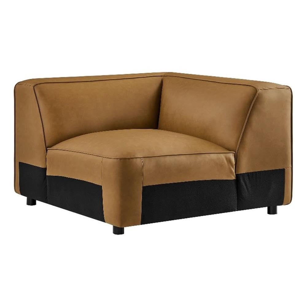Modway Auren Vegan Leather Corner Modular Chair in Camel - Mid Century Modern Faux Leather Corner Sectional Couch - Living Room Armless PU Leather Single Sofa Chair