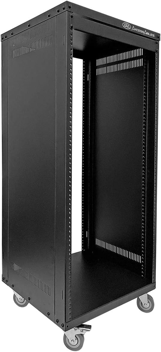 AxcessAbles 30U 19-Inch Rolling IT Server Rack 550LB Heavy Duty Open Frame with Removable Side Panels Large 3-Inch Wheels for Servers Networking and Audio-Video Equipment Includes 5mm and 6mm Screws