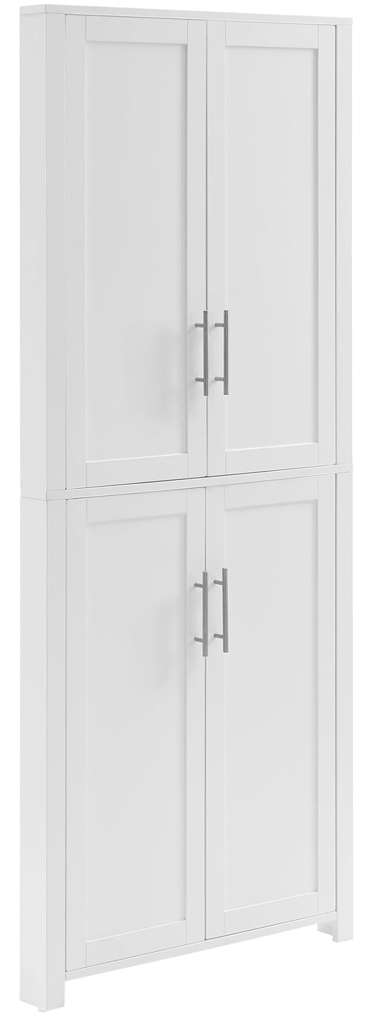 Crosley Furniture Savannah Traditional Corner Pantry Storage Cabinet with Shelves, Kitchen, Dining, Laundry, White