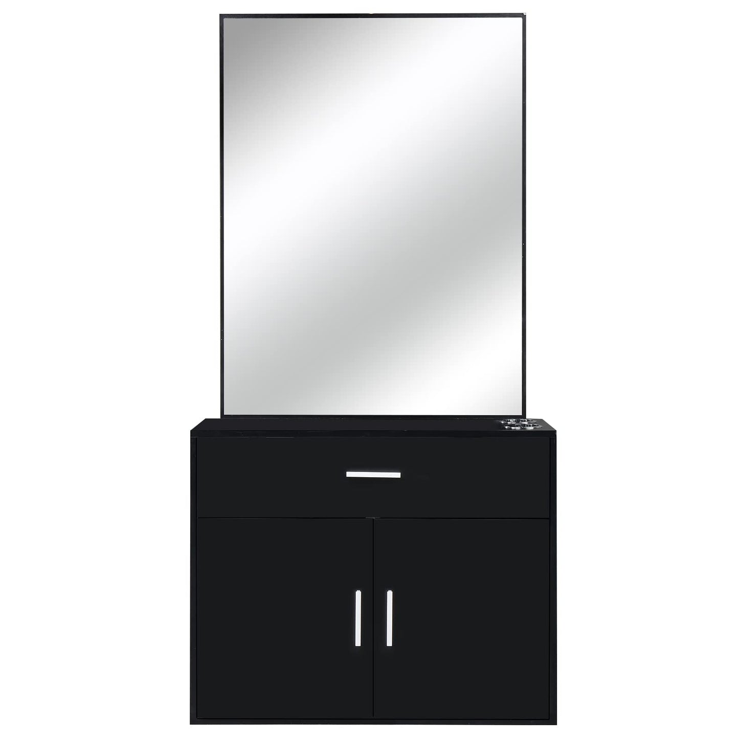 59.4" Black Salon Cabinet Station with Mirror, Beauty Salon Barber Spa Equipment with Mirror, Barber Salon Stations with Mirror, Beauty Salon Barber Spa Equipment with Mirror, Shelves, Cabinet