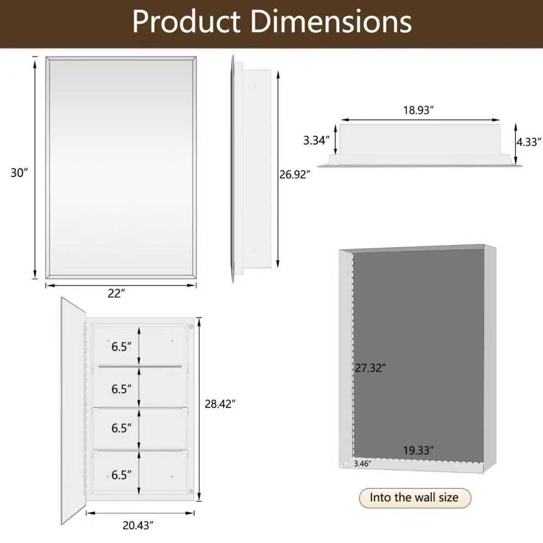 HOUSE REFLECTION Bathroom Medicine Cabinet Mirror – Frameless Beveled Mirror Door, Wall Mounted Bathroom Mirror Cabinet, Recessed or Surface Mount, (22" x 30" Mirror Door)