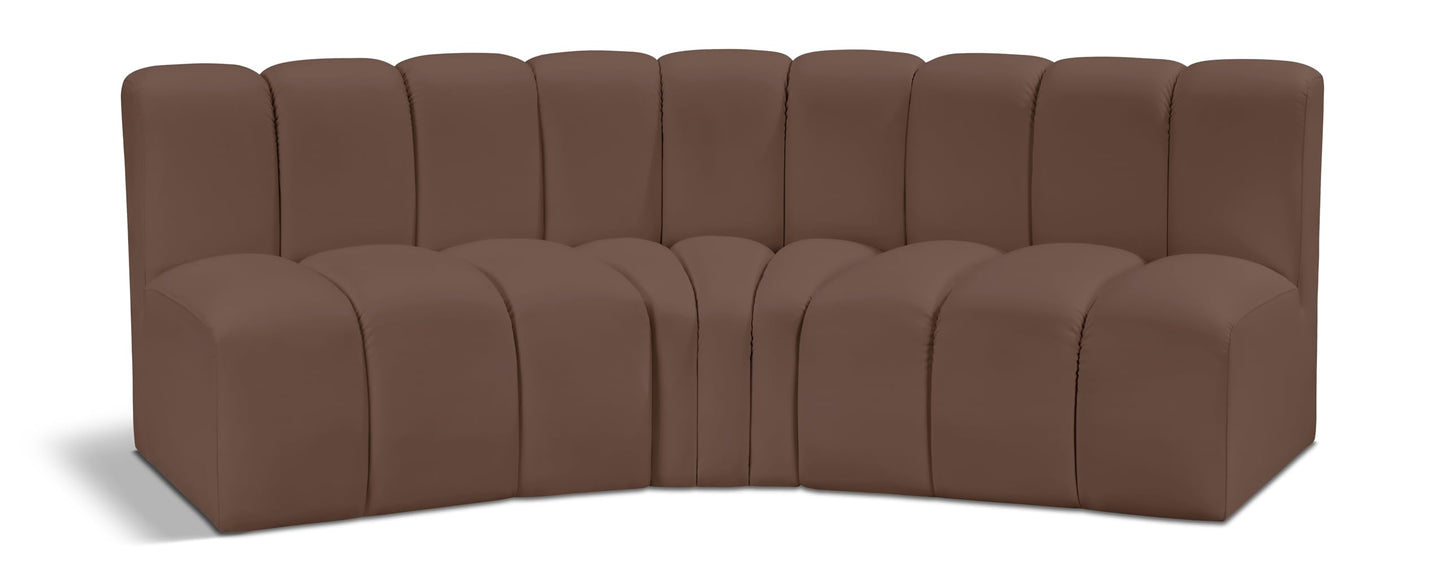 Meridian Furniture 101Brown-S3B Arc Collection Modern | Contemporary Modular Sofa with Soft Brown Vegan Leather, Deep Channel Tufting, Modular Design, 86" W x 41" D x 30" H, Brown
